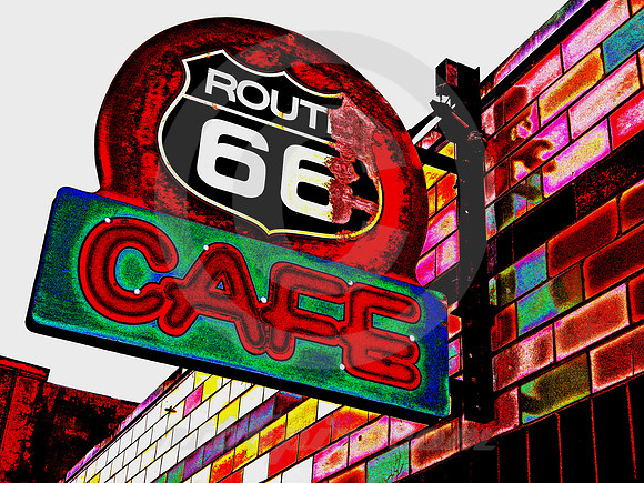 ROUTE 66 CAFE SIGN (SOLARIZED) (Rt 66 Cuba MO)