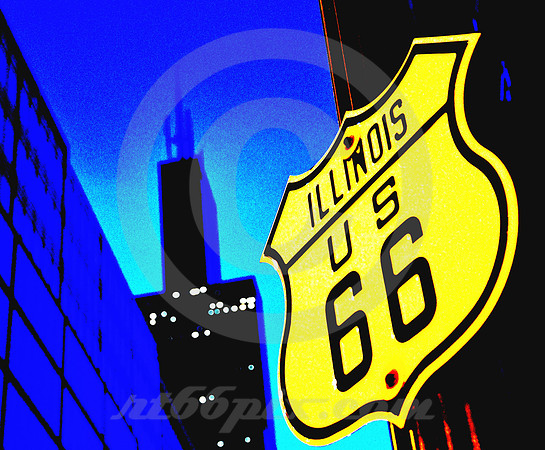 SIGN & TOWER BEFORE DAWN (Rt 66 Chicago IL)