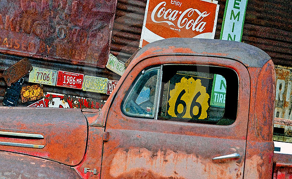 FORD F-1 & SIGNS (Rt 66 Hackberry AZ)