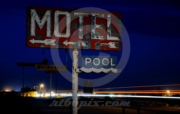 MOTEL, POOL, LIGHT STREAKS (Rt 66/I-40 Yucca AZ)