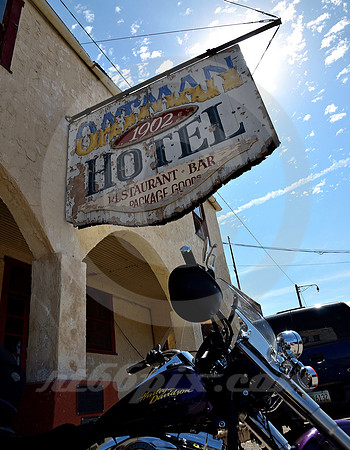 SUN, SIGN & HARLEY (Rt 66 Oatman AZ)