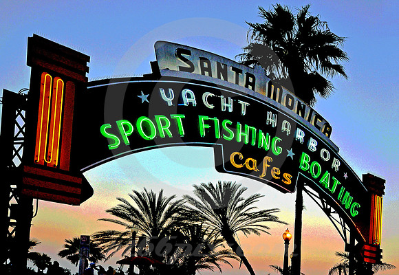 SIGN AT DUSK (Rt 66 Santa Monica CA)