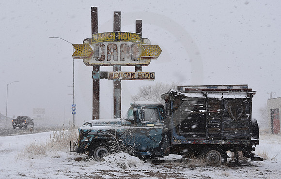 CAFE & CHEVY TRUCK IN SNOW (Rt 66 Tucumcari NM)