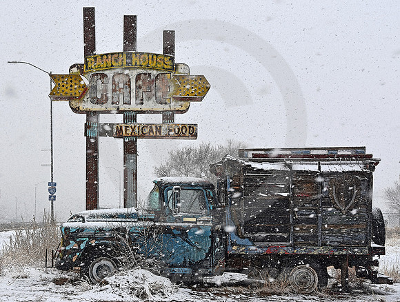 CAFE & CHEVY TRUCK IN SNOW #3 (Rt 66 Tucumcari NM)