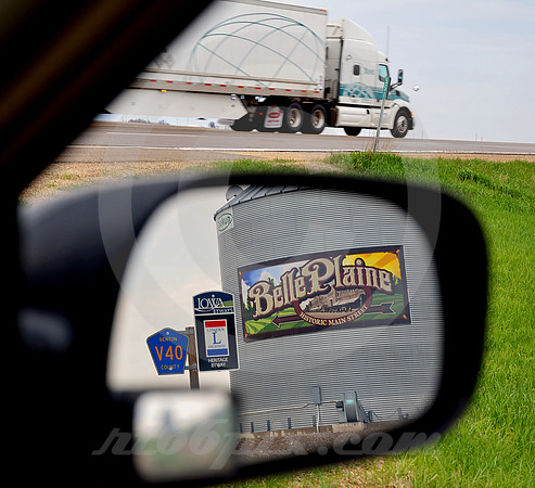 SIDE VIEW MIRROR & TRUCK (Lincoln Highway Belle Plaine IA)