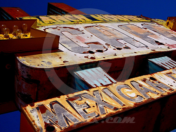 RANCH HOUSE CAFE SIGN, WEST FROM BELOW (Rt 66 Tucumcari NM)