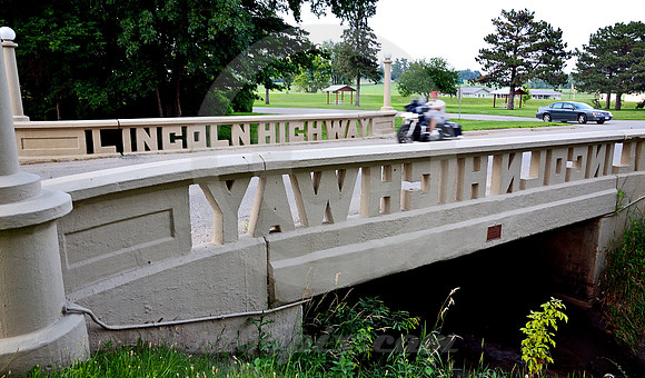 MOTORCYCLE BEFORE BRIDGE (Lincoln Highway Tama IA)