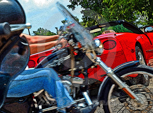 TWO MOTORCYCLES & CORVETTE (Rt 66 Stroud OK)