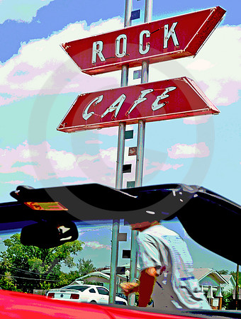 ROCK CAFE SIGN, MAN & MUSTANG (Rt 66 Stroud OK)