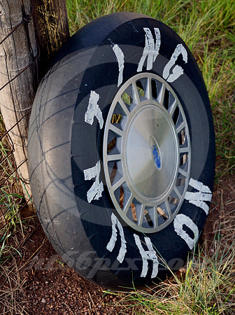 TIRE ON POST (Lincoln Highway Granite WY)