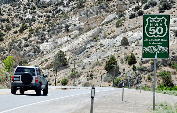 WELCOME SIGN & SUV (Lincoln Highway nr Ely NV)