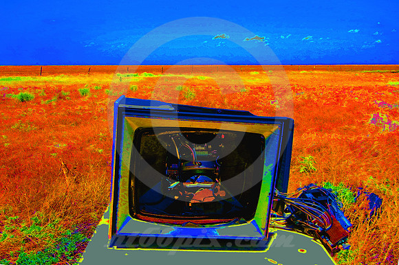 BROKEN TV AND FLAT FIELD (SOLARIZED) (Rt 66 nr Adrian TX)