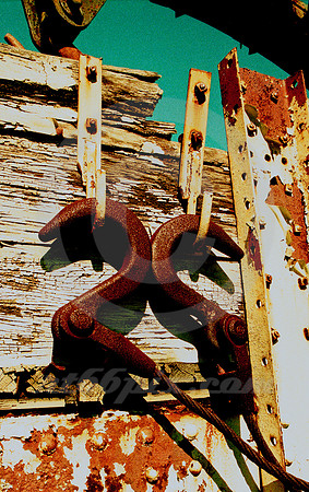 TWO HOOKS ON OLD RAILROAD CAR (Galveston TX)