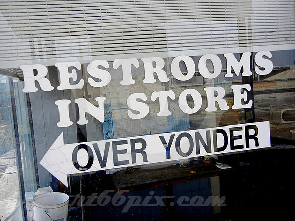 RESTROOMS, OVER YONDER (VW Bug Ranch, Conway TX)
