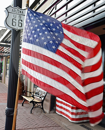 SIGN, FLAG & BENCH (Rt 66 Williams AZ)