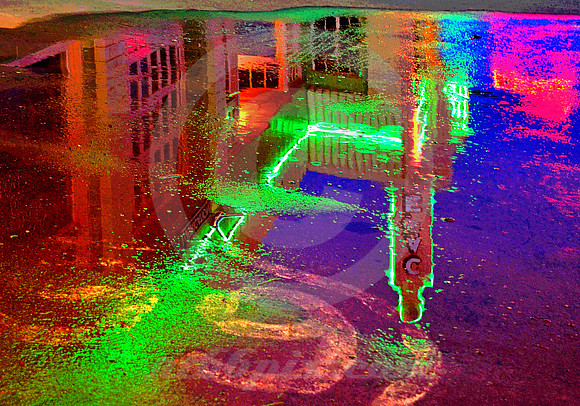 REFLECTIONS IN SNOWMELT-DETAIL (Rt 66 Shamrock TX)