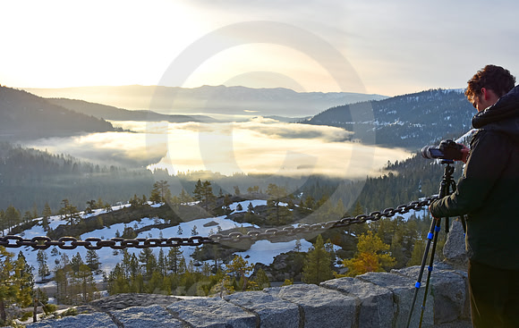 PHOTOGRAPHER AT DAWN (Lincoln Highway Donner Pass CA)