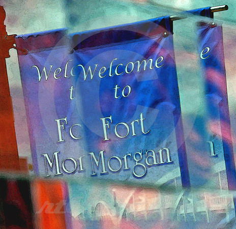 BANNER ON VITROLITE (Lincoln Highway Fort Morgan CO)