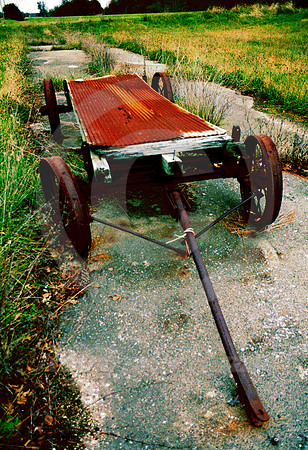 ABANDONED WAGON ON ORIGINAL CONCRETE (National Road IL)