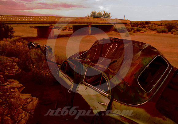 WRECKS IN DRY WASH (Rt 66 nr Painted Desert AZ)