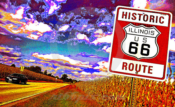 HISTORIC ROUTE IN CORN (SOLARIZED) (Rt 66 nr Mt. Olive IL)