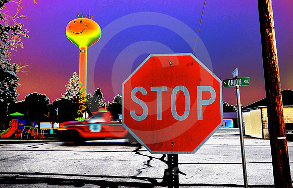 SMILEY-FACE WATER TOWER #4 (SOLARIZED) (Ashley IN)