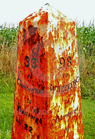 RUSTING MILE MARKER AFTER RAIN (National Road Western MD)