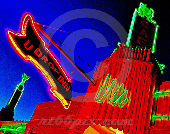 U-DROP INN AND TOWER SIGNS (SOLARIZED) (Rt 66 Shamrock TX)