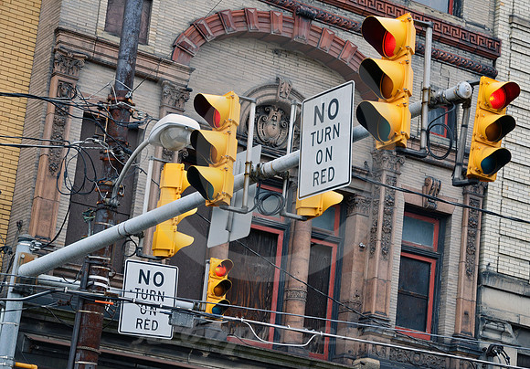 NO TURN ON RED (National Road Brownsville PA)