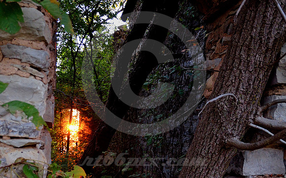DAWN THROUGH OLD CASKET FACTORY (Rt 66 nr Halltown MO)