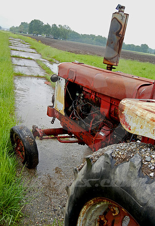 TRACTOR ON ABANDONED PAVEMENT (National Road IL)
