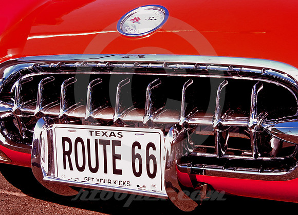 RED CORVETTE & ROUTE 66 PLATE (Rt 66 Amarillo TX)