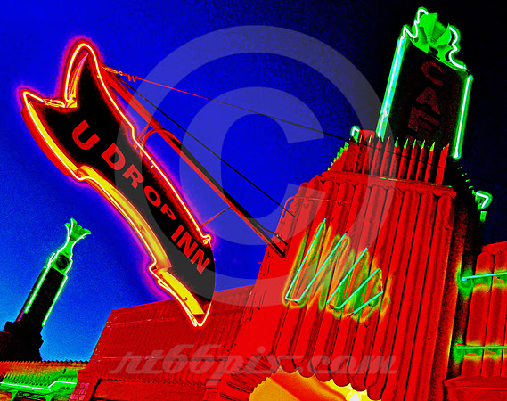 U-DROP INN AND TOWER SIGNS (SOLARIZED) (Rt 66 Shamrock TX)